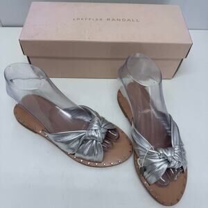 NEW Loeffler Randall Lucia Metallic Silver Flat Slide Sandals Studded Glams sz 6